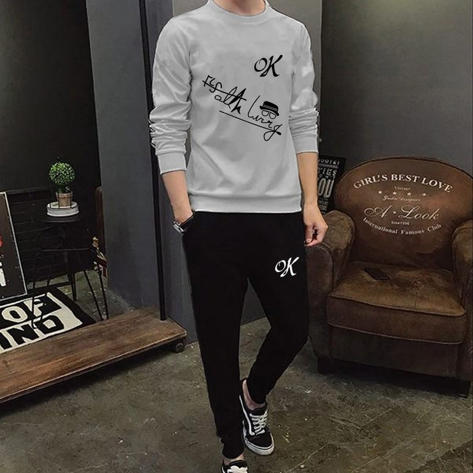 Mens Printed Tracksuit Set Soft Fabric Stylish T Shirt and Trouser Comfortable Fashionable Outfit -