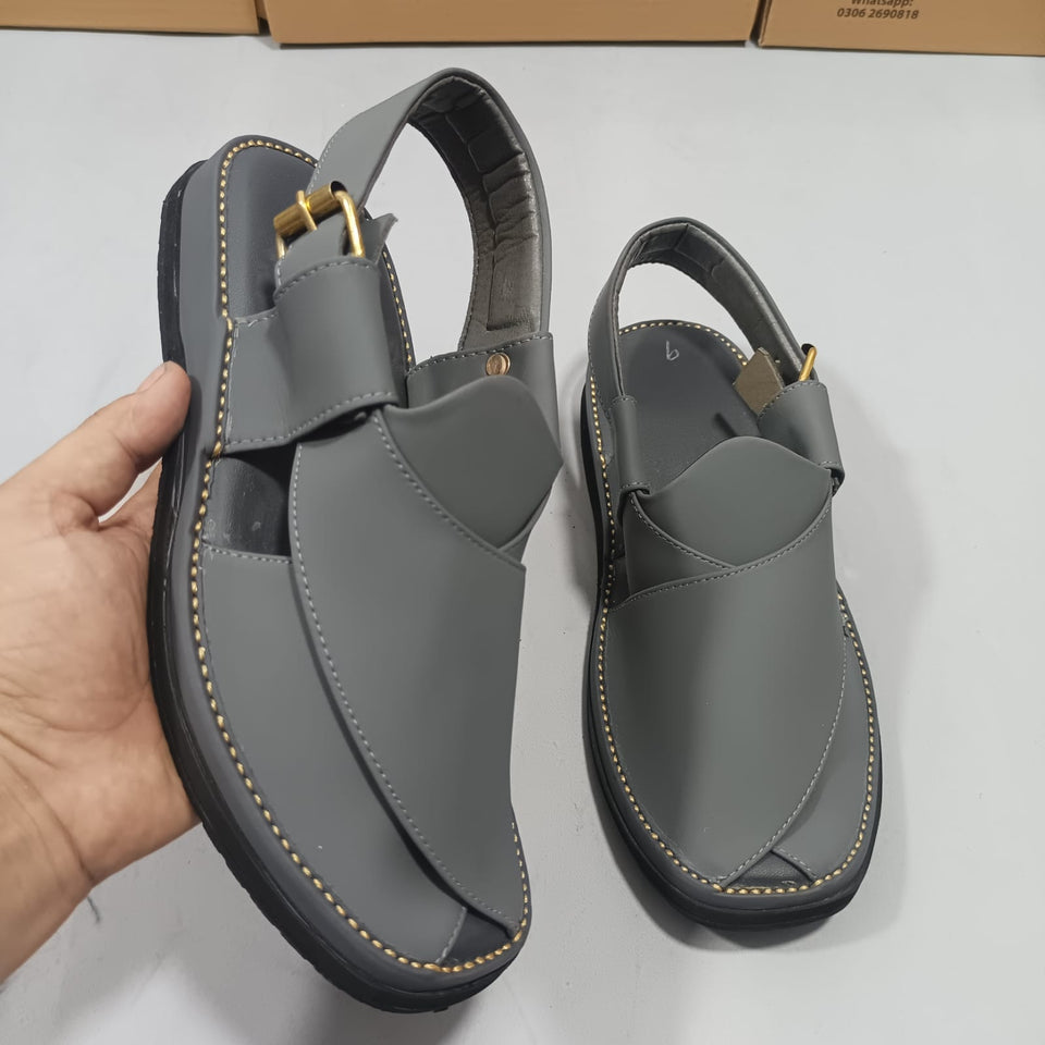 Peshawari Chappal Naram Qadam Pro Grey Color Traditional Casual Wear For Men -