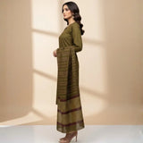 Winter Sussi Silk 3-Piece Suit for Women | Unstitched Plain Shirt & Trouser | Heavy Winter Sussi Shawl | Olive Green